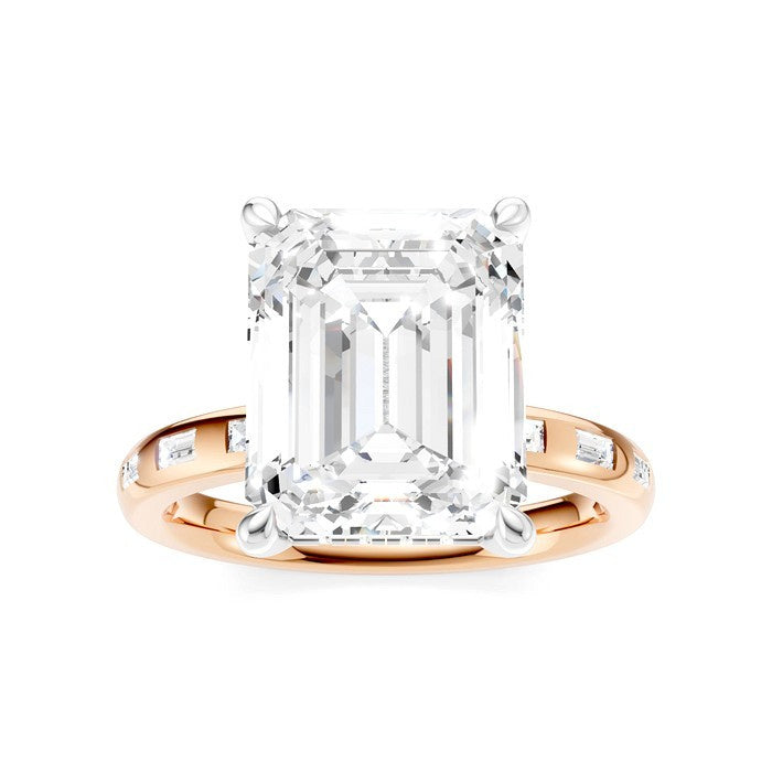 1/3 Ctw Emerald Shape Baguette and Round Cut Diamond Semi-Mount Engagement Ring in 14K Rose and White Gold