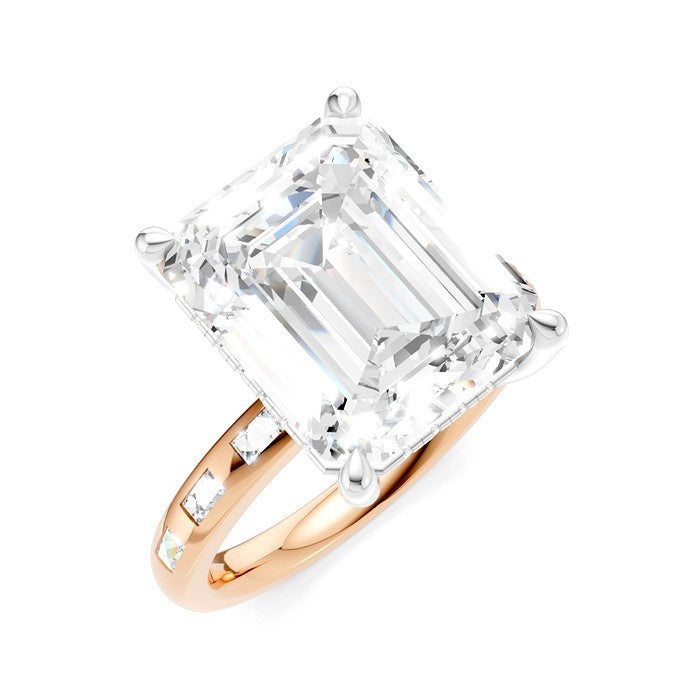 1/3 Ctw Emerald Shape Baguette and Round Cut Diamond Semi-Mount Engagement Ring in 14K Rose and White Gold