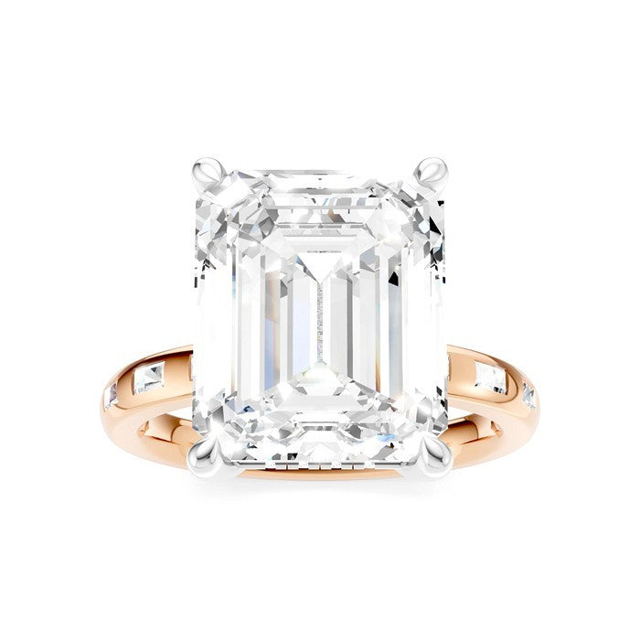 1/3 Ctw Emerald Shape Baguette and Round Cut Diamond Semi-Mount Engagement Ring in 14K Rose and White Gold