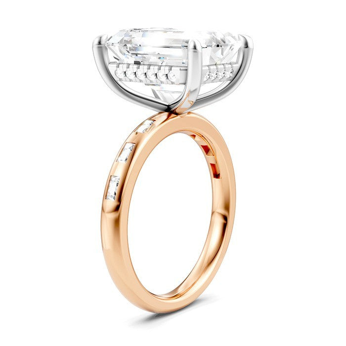 1/3 Ctw Emerald Shape Baguette and Round Cut Diamond Semi-Mount Engagement Ring in 14K Rose and White Gold