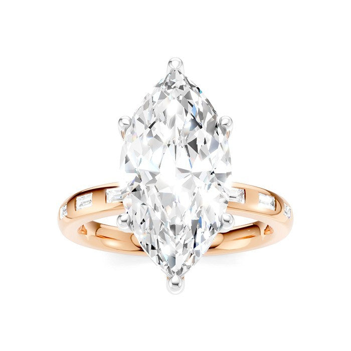 1/3 Ctw Akari Marquise Shape Baguette and Round Cut Diamond Semi Mount Engagement Ring in 14K Rose and White Gold