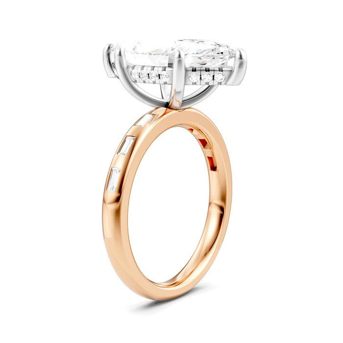 1/3 Ctw Akari Marquise Shape Baguette and Round Cut Diamond Semi Mount Engagement Ring in 14K Rose and White Gold