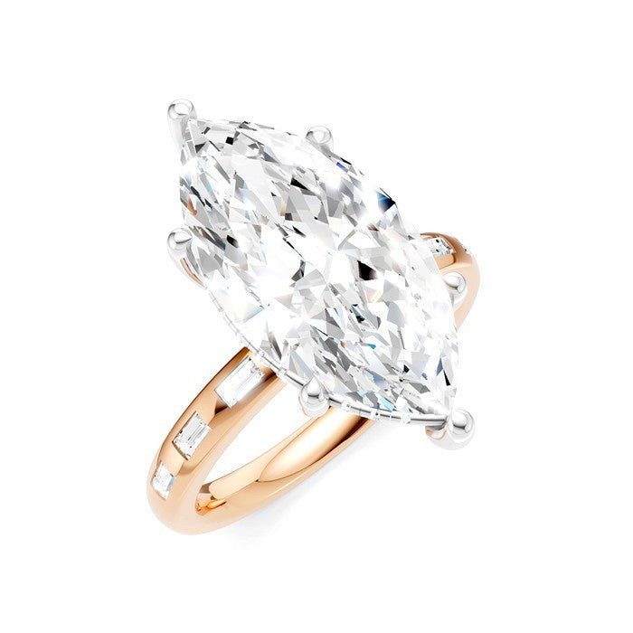 1/3 Ctw Marquise Shape Baguette and Round Cut Diamond Semi-Mount Engagement Ring in 14K Rose and White Gold