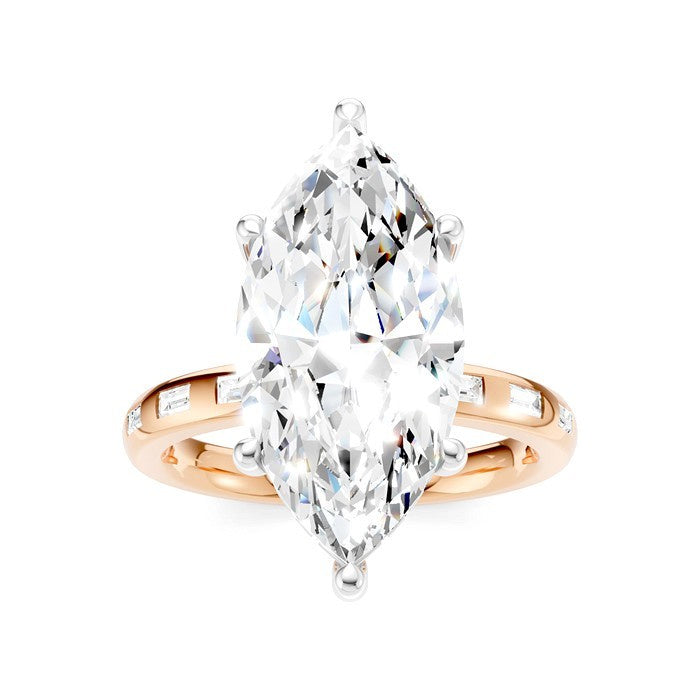 1/3 Ctw Marquise Shape Baguette and Round Cut Diamond Semi-Mount Engagement Ring in 14K Rose and White Gold