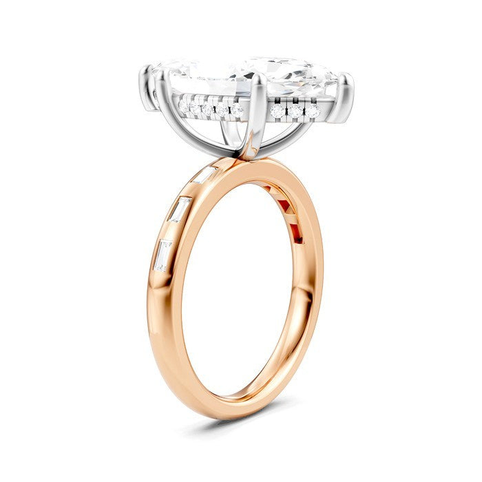 1/3 Ctw Marquise Shape Baguette and Round Cut Diamond Semi-Mount Engagement Ring in 14K Rose and White Gold