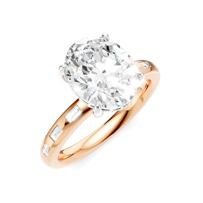 1/3 Ctw Akari Oval Shape Baguette and Round Cut Diamond Semi Mount Engagement Ring in 14K Rose and White Gold