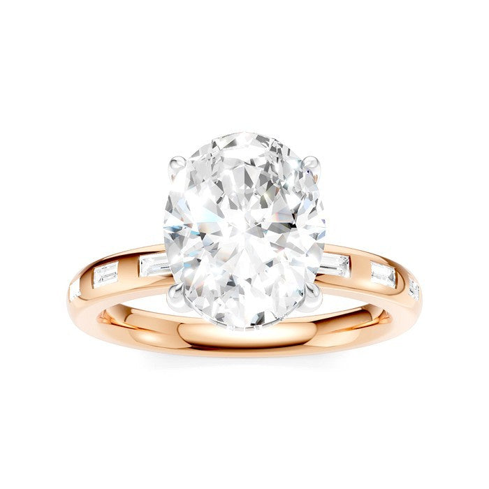 1/3 Ctw Akari Oval Shape Baguette and Round Cut Diamond Semi Mount Engagement Ring in 14K Rose and White Gold