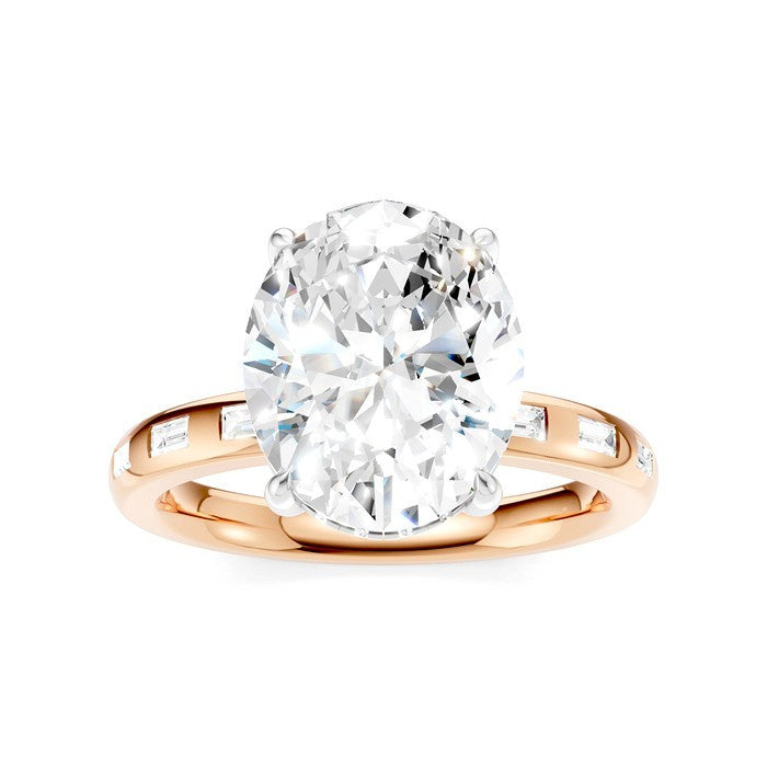1/3 Ctw Oval Shape Baguette and Round Cut Diamond Semi-Mount Engagement Ring in 14K Rose and White Gold