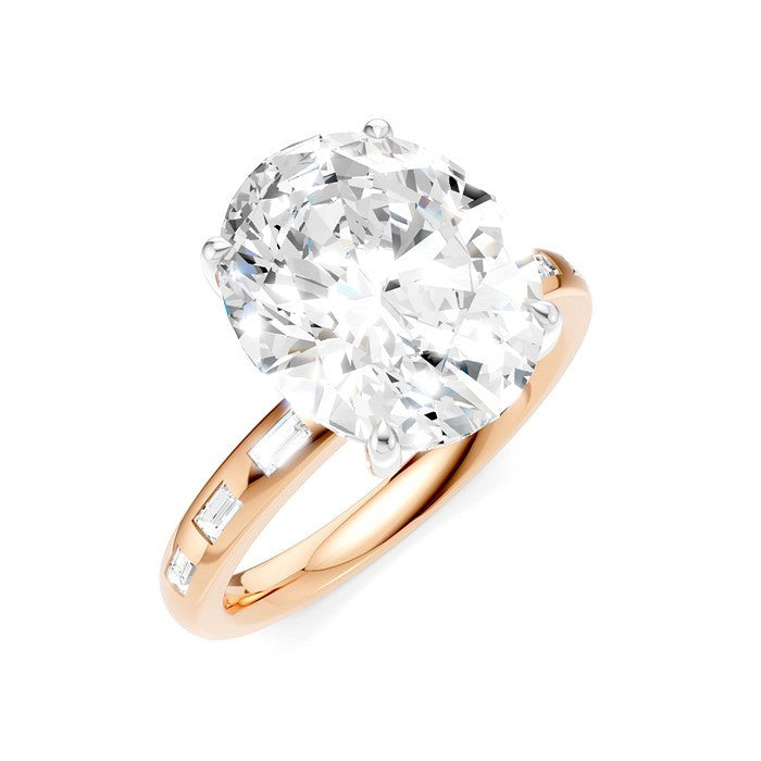 1/3 Ctw Oval Shape Baguette and Round Cut Diamond Semi-Mount Engagement Ring in 14K Rose and White Gold