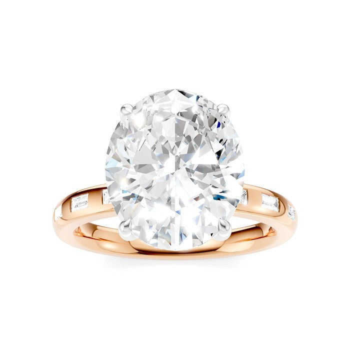 1/3 Ctw Oval Shape Baguette and Round Cut Diamond Semi-Mount Engagement Ring in 14K Rose and White Gold