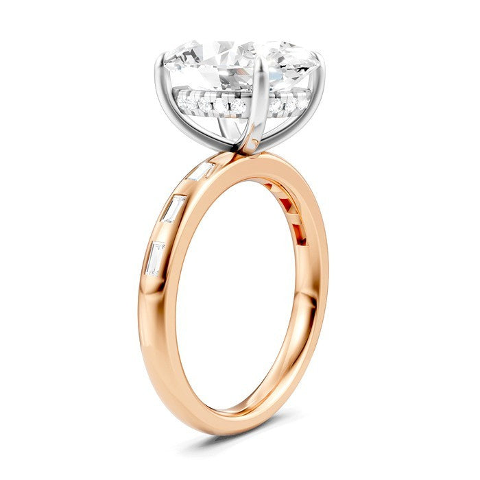 1/3 Ctw Oval Shape Baguette and Round Cut Diamond Semi-Mount Engagement Ring in 14K Rose and White Gold