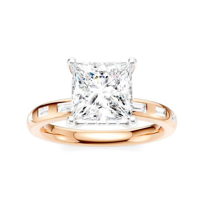 1/3 Ctw Akari Princess Shape Baguette and Round Cut Diamond Semi Mount Engagement Ring in 14K Rose and White Gold
