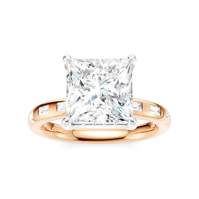 1/3 Ctw Princess Shape Baguette and Round Cut Diamond Semi-Mount Engagement Ring in 14K Rose and White Gold