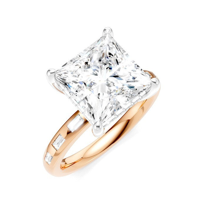 1/3 Ctw Princess Shape Baguette and Round Cut Diamond Semi-Mount Engagement Ring in 14K Rose and White Gold