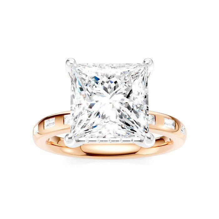 1/3 Ctw Princess Shape Baguette and Round Cut Diamond Semi-Mount Engagement Ring in 14K Rose and White Gold