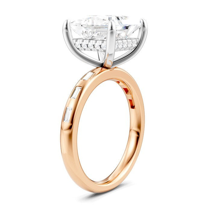 1/3 Ctw Princess Shape Baguette and Round Cut Diamond Semi-Mount Engagement Ring in 14K Rose and White Gold