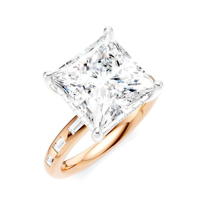 1/3 Ctw Princess Shape Baguette and Round Cut Diamond Semi-Mount Engagement Ring in 14K Rose and White Gold