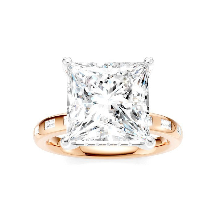 1/3 Ctw Princess Shape Baguette and Round Cut Diamond Semi-Mount Engagement Ring in 14K Rose and White Gold