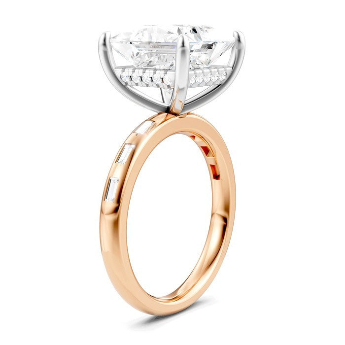 1/3 Ctw Princess Shape Baguette and Round Cut Diamond Semi-Mount Engagement Ring in 14K Rose and White Gold