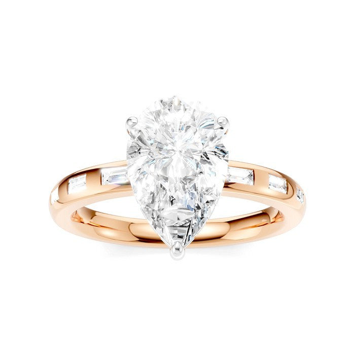 1/3 Ctw Akari Pear Shape Baguette and Round Cut Diamond Semi Mount Engagement Ring in 14K Rose and White Gold