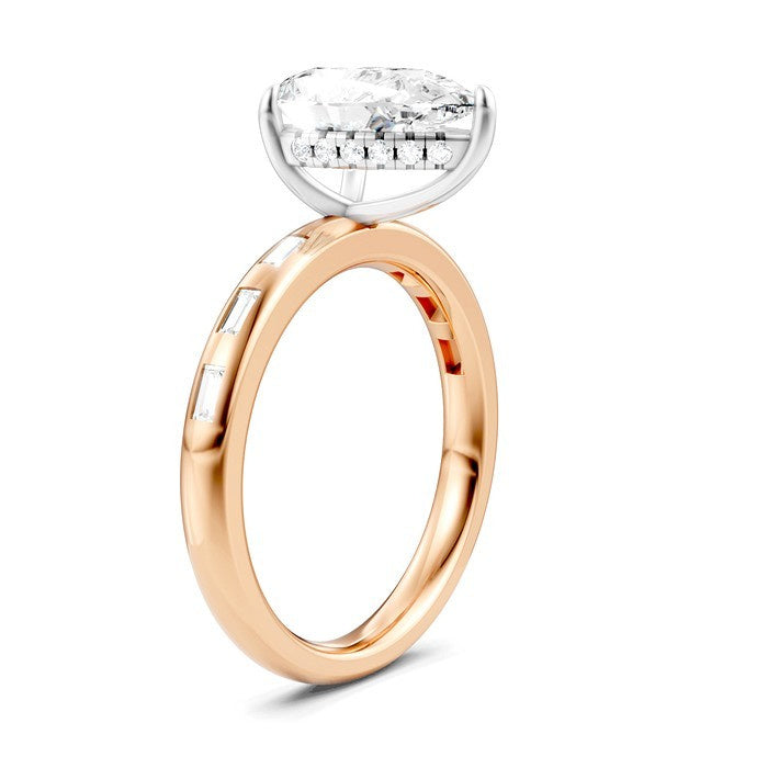 1/3 Ctw Akari Pear Shape Baguette and Round Cut Diamond Semi Mount Engagement Ring in 14K Rose and White Gold