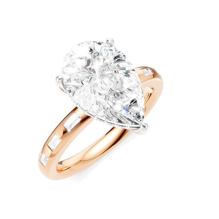 1/3 Ctw Pear Shape Baguette and Round Cut Diamond Semi-Mount Engagement Ring in 14K Rose and White Gold