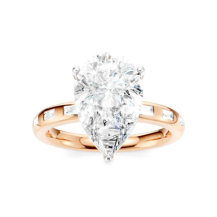 1/3 Ctw Pear Shape Baguette and Round Cut Diamond Semi-Mount Engagement Ring in 14K Rose and White Gold