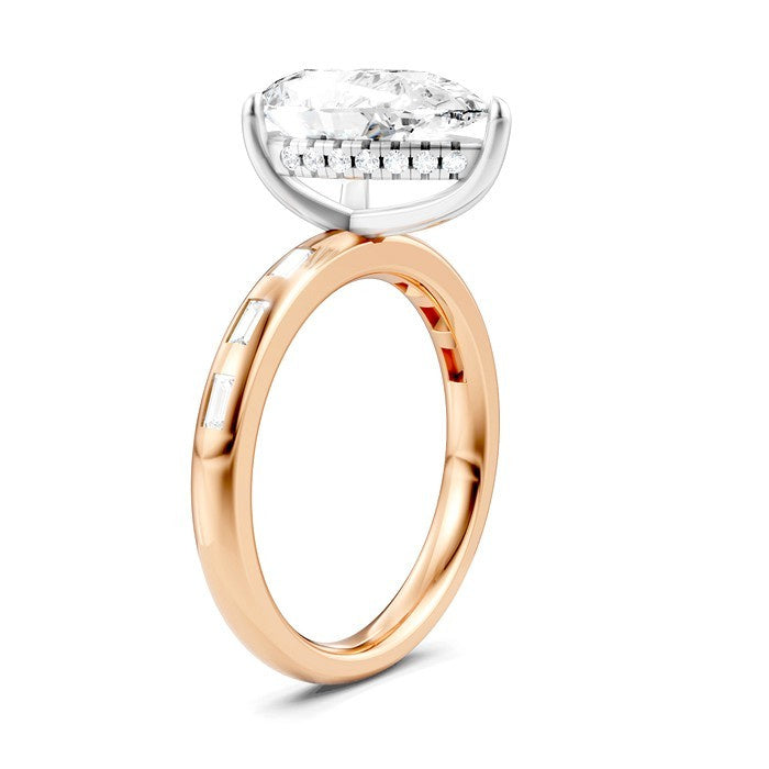 1/3 Ctw Pear Shape Baguette and Round Cut Diamond Semi-Mount Engagement Ring in 14K Rose and White Gold