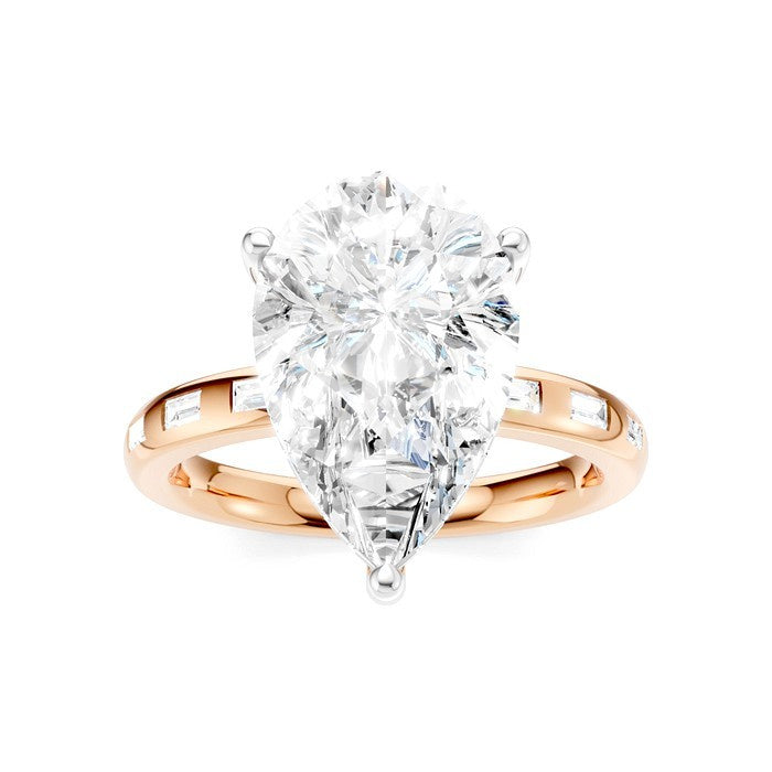 1/3 Ctw Pear Shape Baguette and Round Cut Diamond Semi-Mount Engagement Ring in 14K Rose and White Gold