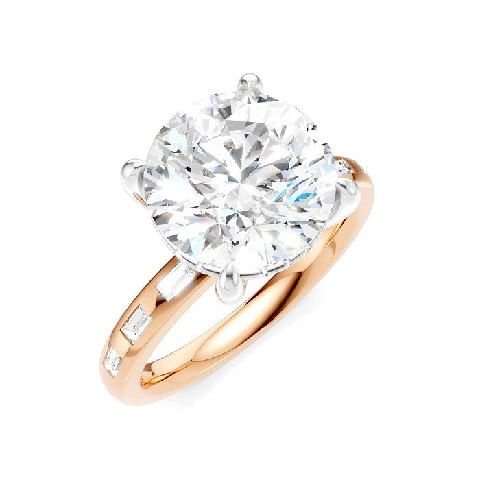 1/3 Ctw Akari Circular Shape, Baguette and Round Cut Diamond Semi Mount Engagement Ring in 14K Rose and White Gold
