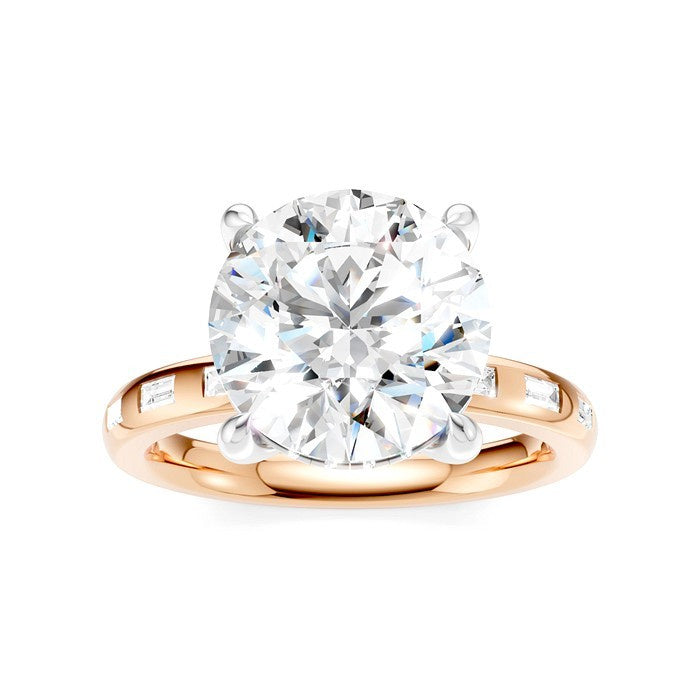 1/3 Ctw Akari Circular Shape, Baguette and Round Cut Diamond Semi Mount Engagement Ring in 14K Rose and White Gold