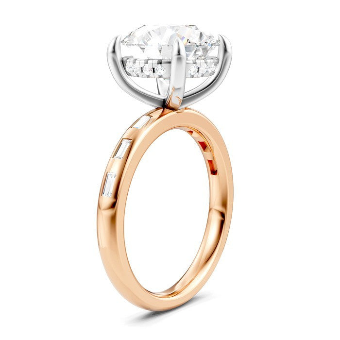 1/3 Ctw Akari Circular Shape, Baguette and Round Cut Diamond Semi Mount Engagement Ring in 14K Rose and White Gold