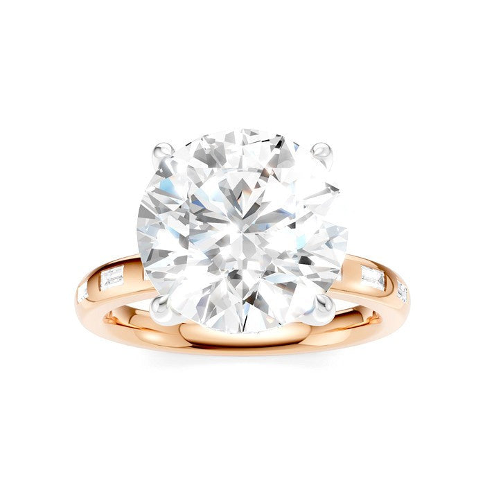 1/3 Ctw Round Shape Baguette and Round Cut Diamond Semi-Mount Engagement Ring in 14K Rose and White Gold
