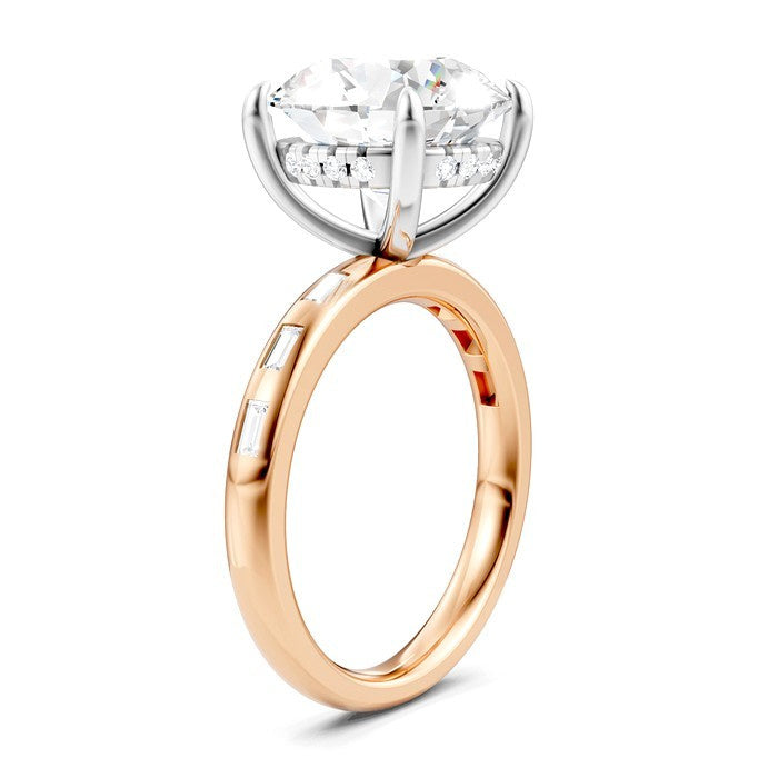 1/3 Ctw Round Shape Baguette and Round Cut Diamond Semi-Mount Engagement Ring in 14K Rose and White Gold
