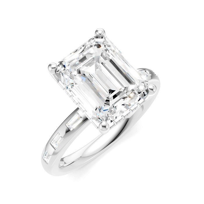 1/3 Ctw Emerald Shape Baguette and Round Cut Diamond Semi-Mount Engagement Ring in 14K White Gold