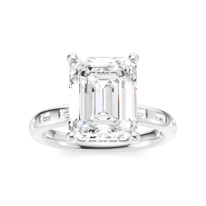 1/3 Ctw Emerald Shape Baguette and Round Cut Diamond Semi-Mount Engagement Ring in 14K White Gold
