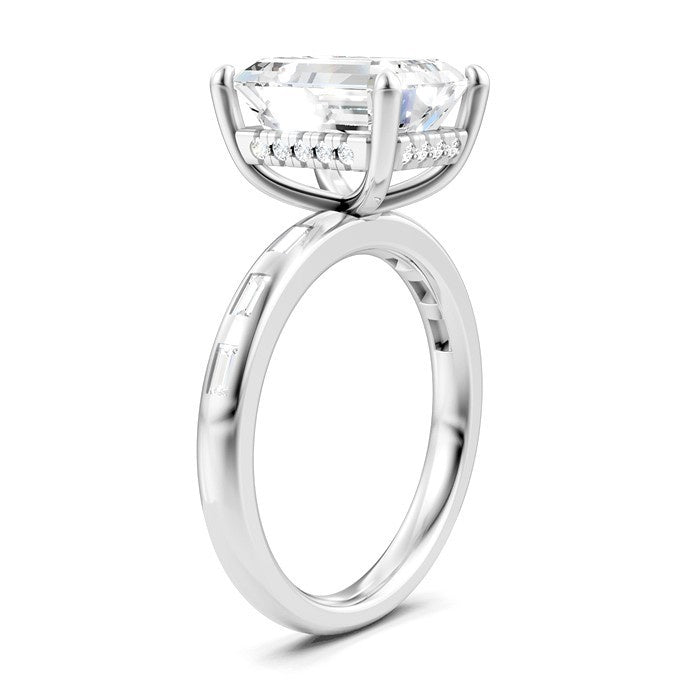 1/3 Ctw Emerald Shape Baguette and Round Cut Diamond Semi-Mount Engagement Ring in 14K White Gold