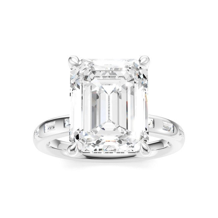 1/3 Ctw Emerald Shape Baguette and Round Cut Diamond Semi-Mount Engagement Ring in 14K White Gold