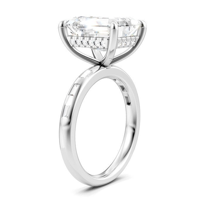1/3 Ctw Emerald Shape Baguette and Round Cut Diamond Semi-Mount Engagement Ring in 14K White Gold