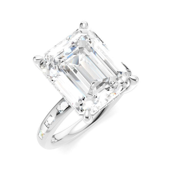 1/3 Ctw Emerald Shape Baguette and Round Cut Diamond Semi-Mount Engagement Ring in 14K White Gold