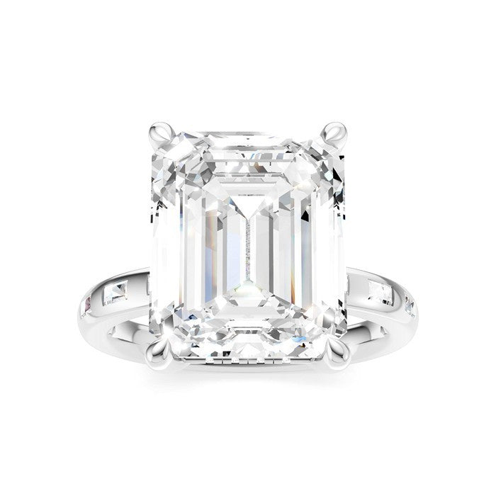 1/3 Ctw Emerald Shape Baguette and Round Cut Diamond Semi-Mount Engagement Ring in 14K White Gold