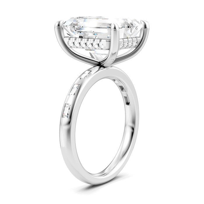 1/3 Ctw Emerald Shape Baguette and Round Cut Diamond Semi-Mount Engagement Ring in 14K White Gold