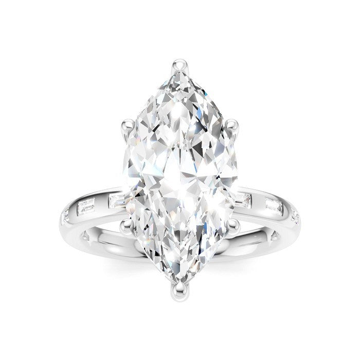 1/3 Ctw Akari Marquise Shape Baguette and Round Cut Diamond Semi Mount Engagement Ring in 14K White Gold