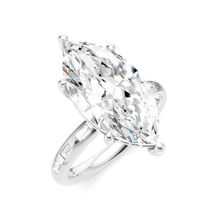 1/3 Ctw Marquise Shape Baguette and Round Cut Diamond Semi-Mount Engagement Ring in 14K White Gold
