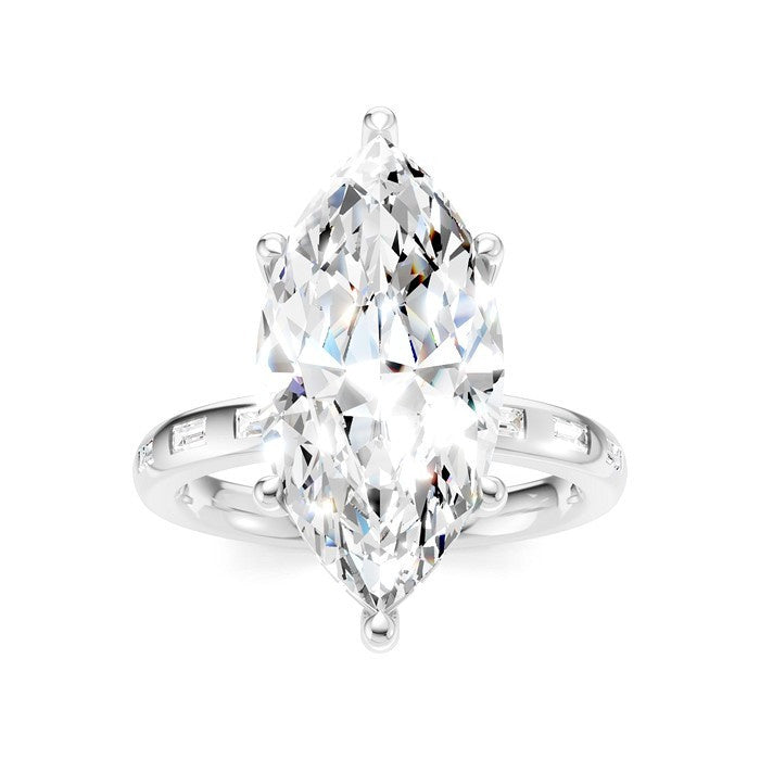 1/3 Ctw Marquise Shape Baguette and Round Cut Diamond Semi-Mount Engagement Ring in 14K White Gold