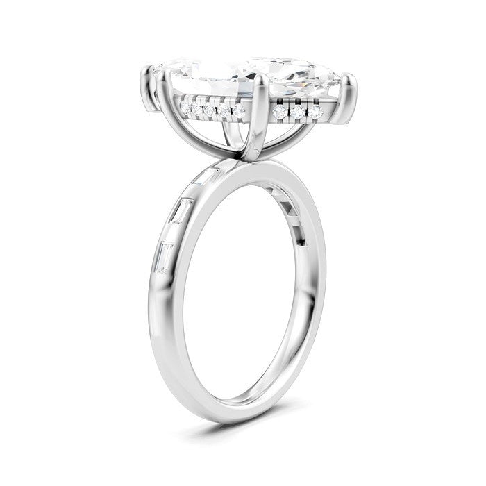 1/3 Ctw Marquise Shape Baguette and Round Cut Diamond Semi-Mount Engagement Ring in 14K White Gold