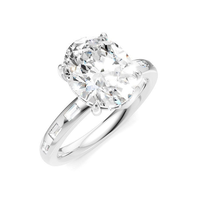 1/3 Ctw Akari Oval Shape Baguette and Round Cut Diamond Semi Mount Engagement Ring in 14K White Gold