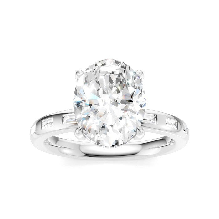 1/3 Ctw Akari Oval Shape Baguette and Round Cut Diamond Semi Mount Engagement Ring in 14K White Gold