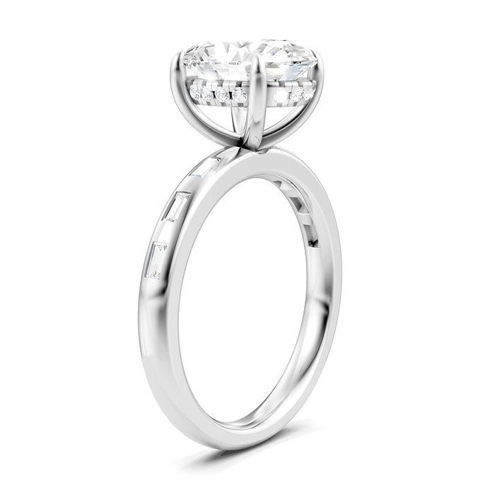 1/3 Ctw Akari Oval Shape Baguette and Round Cut Diamond Semi Mount Engagement Ring in 14K White Gold