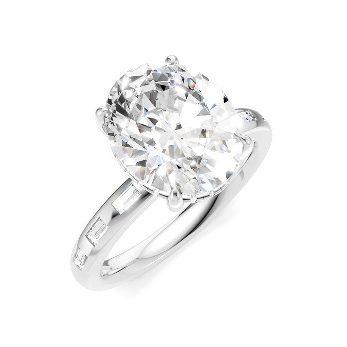 1/3 Ctw Oval Shape Baguette and Round Cut Diamond Semi-Mount Engagement Ring in 14K White Gold